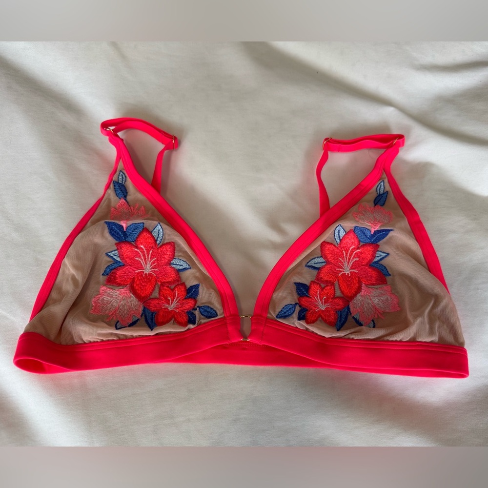 PINK Floral Embroidered Bralette - Pink and Blue